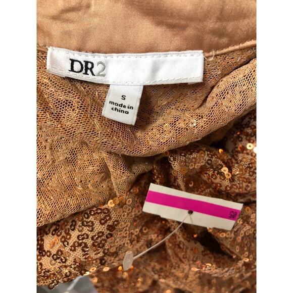 DR2 by Daniel Rainn Shirt Sequin Ruched Long Sleeve Button-Up Copper Rose NWT S - Picture 4 of 6